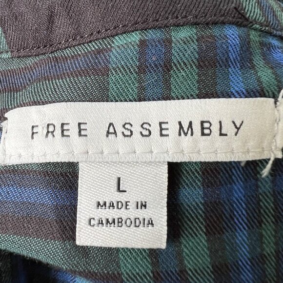 Free Assembly Size Large L Blue Green Tartan Plaid Dress V-Neck Mini Faux Wrap - Picture 6 of 6